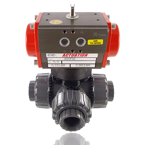 PVC U 3/2-Wege-Kugelhahn , pneumatische Ausf&uuml;hrung