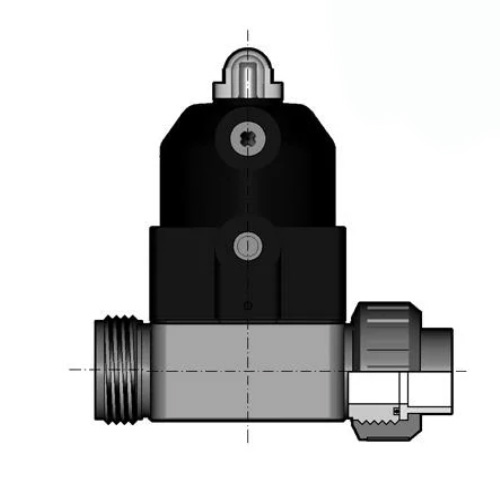 PVDF 2/2-Wege-Membranventil, Ausf&uuml;hrung Verschraubung mit Schwei&szlig;muffe, NC, Typ 186
